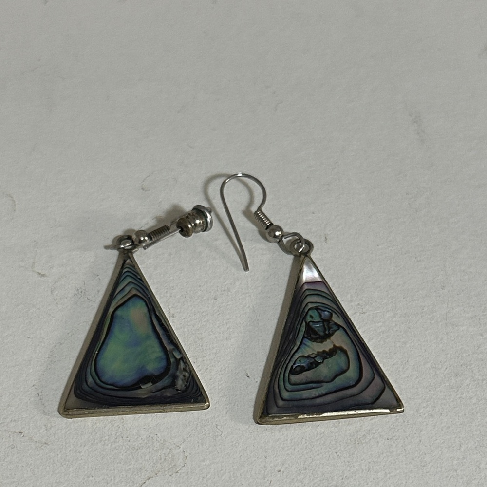 Lipase Alpaca Mexico Silver and Blue Triangle Earrings